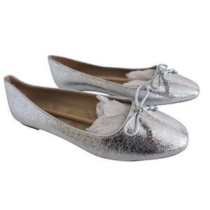 Michael Kors Womens Size 8.5 Silver Metallic Ballet Flats  Bow NEW